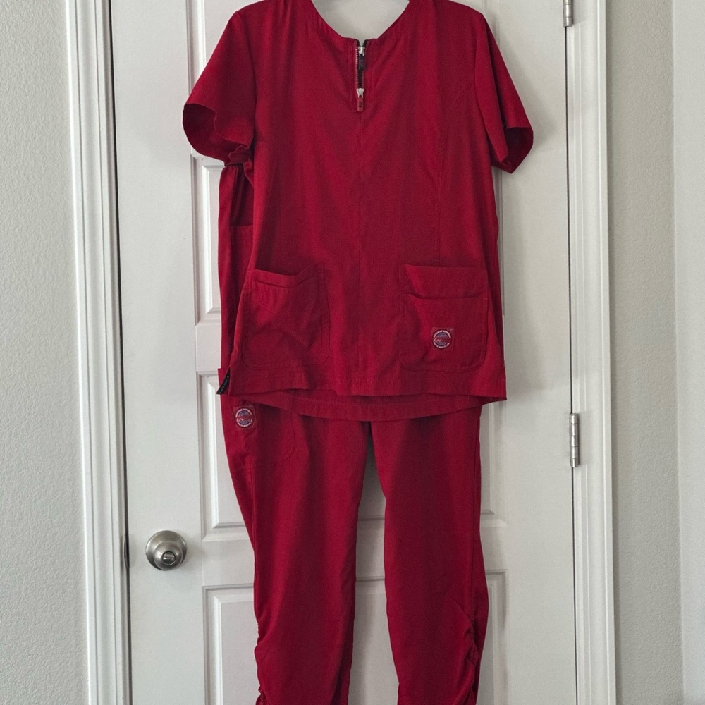 Koi Red Scrub Set with Zipper Detail